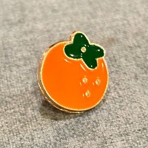 Orange Fruit Enamel Pin with Green Leaf